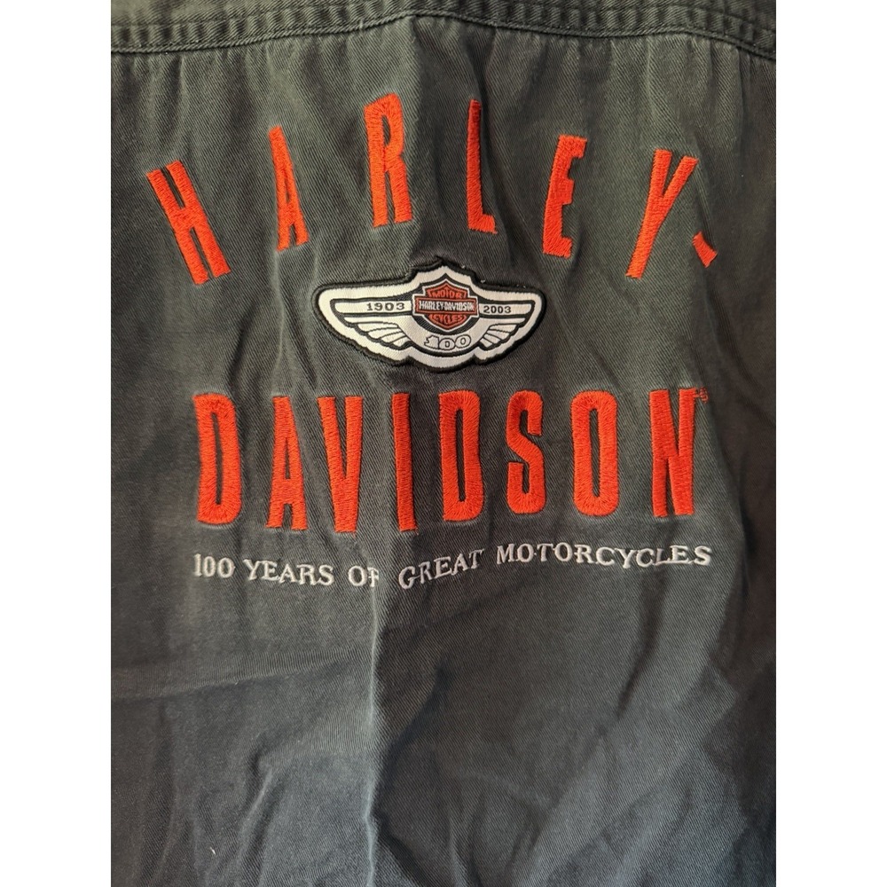 Harley Davidson HD‎ 100 Yrs Embroidered Short S Button Up Black Shirt XL